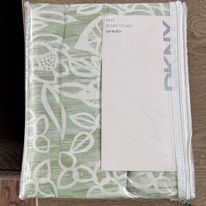 DKNY Floral Green and White Whimsy King Duvet Cover